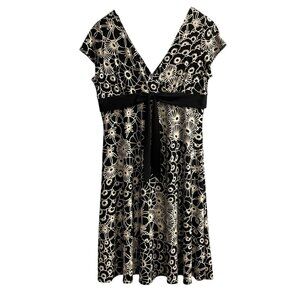 Vintage Dress Barn Dress Womens 16 Black Floral‎ Babydoll Stretch Midi Y2K Fairy